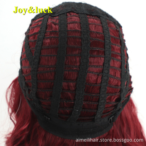 Ladies Wholesale Prices Wig With Bangs Cosplay Shoulder Length Bobo Hairstyle Natural Water Wave Copper Red Synthetic Hair Wigs
